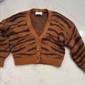 Tiger stripe Brown and Tan Cardigan Sweater